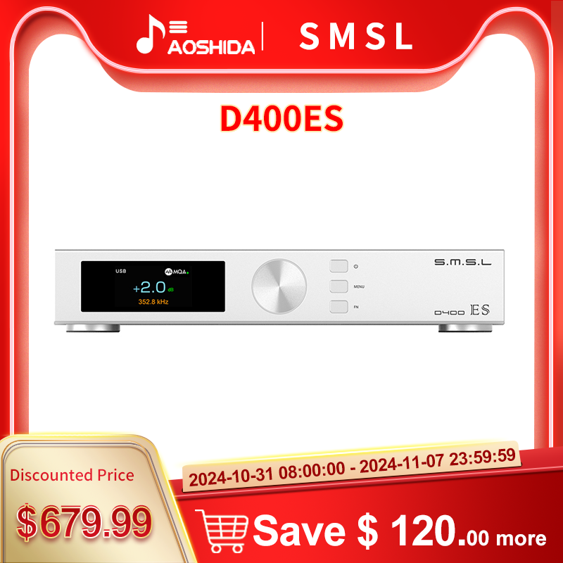 SMSL D400ES HI RES Audio DAC MQA ES9039MSPRO XMOS XU316 DSD512 32Bit 768KHZ  opa1612a Bluetooth XLR decoder With remote control